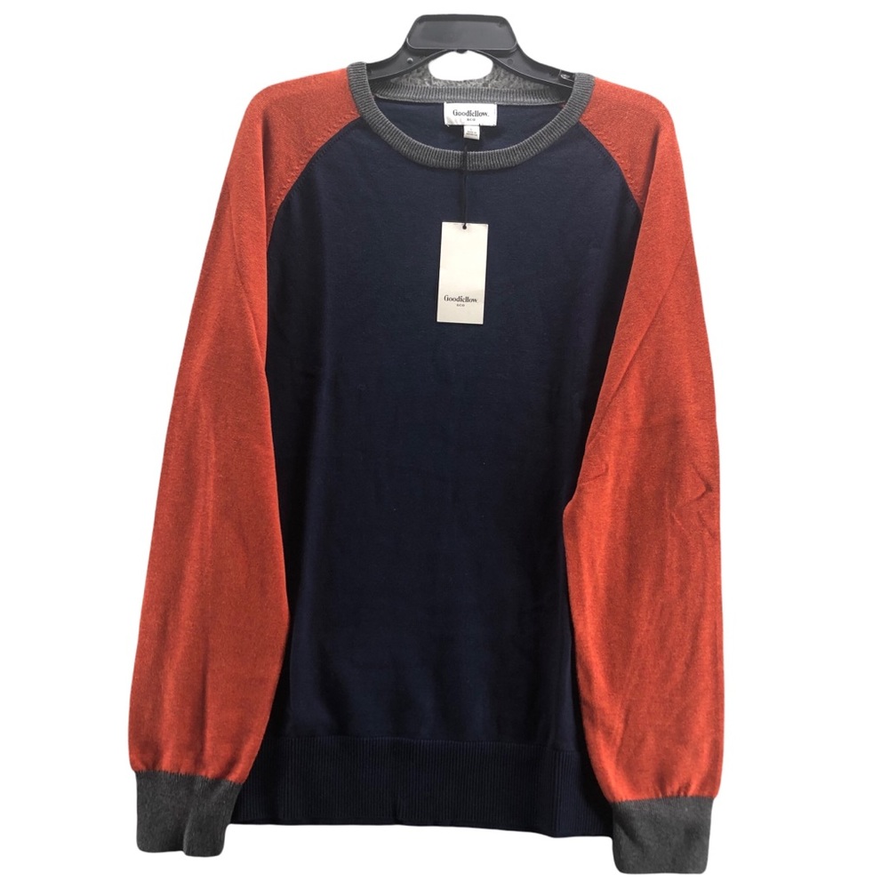 Goodfellow size Large Mens Pullover Blue Red Sweater Raglan Sleeve NEW